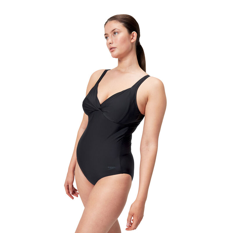 Womens Shaping Cross Knot One Piece, Black, hi-res image number 3