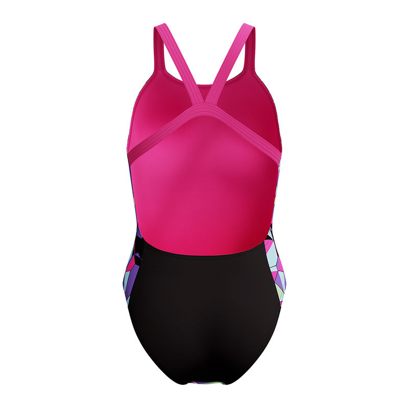 Junior Girls Printed Leaderback One Piece, Facets- Flare Pink, hi-res image number 3