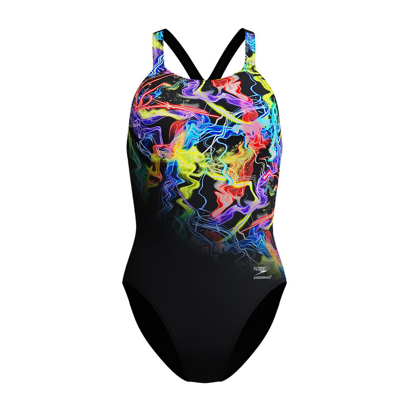 Womens Placement Printed Powerback One Piece, Static Volta- Anthracite, hi-res image number 7