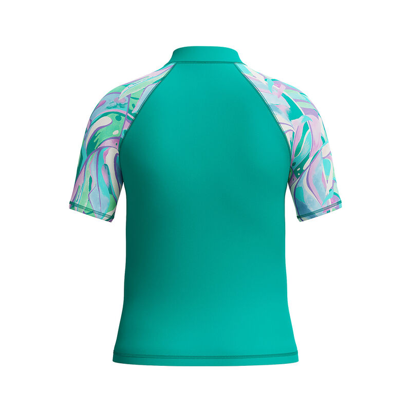 Junior Girls Printed Short Sleeve Sun Top, Turquoise Gem, hi-res image number 3