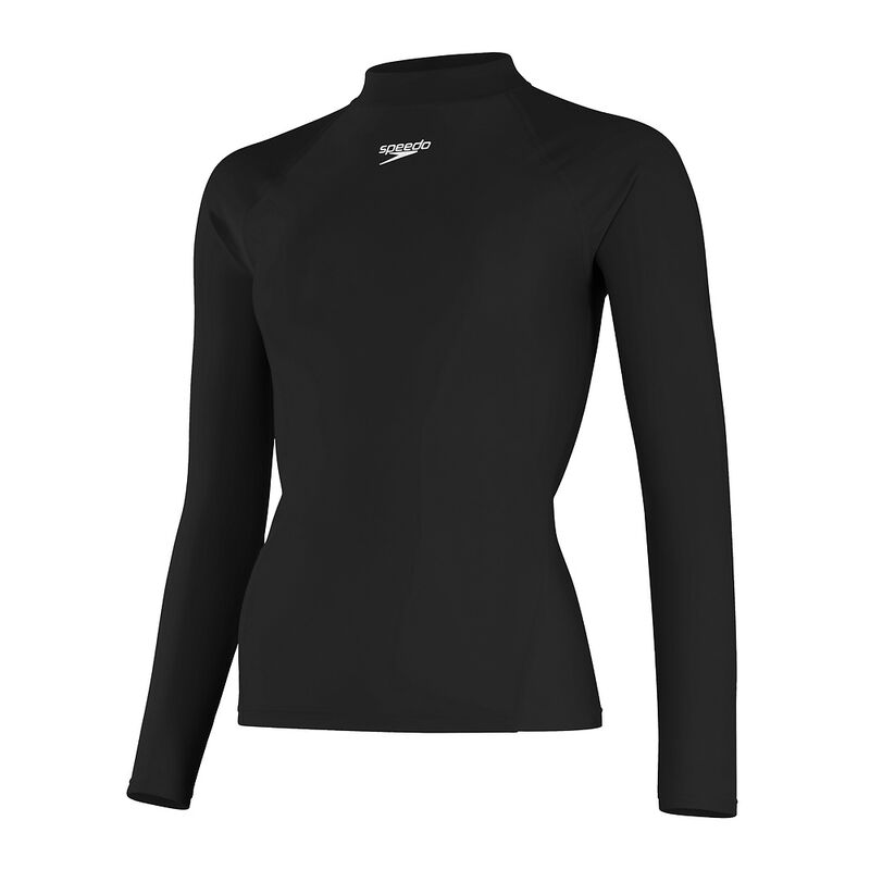 Womens Long Sleeve Rash Top, Black, hi-res image number 4