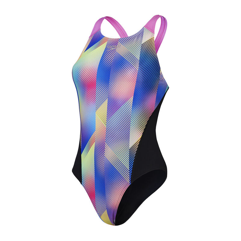 Womens Allover Digital Recordbreaker One Piece, Black/Kiki Pink/Picton Blue, hi-res image number 7