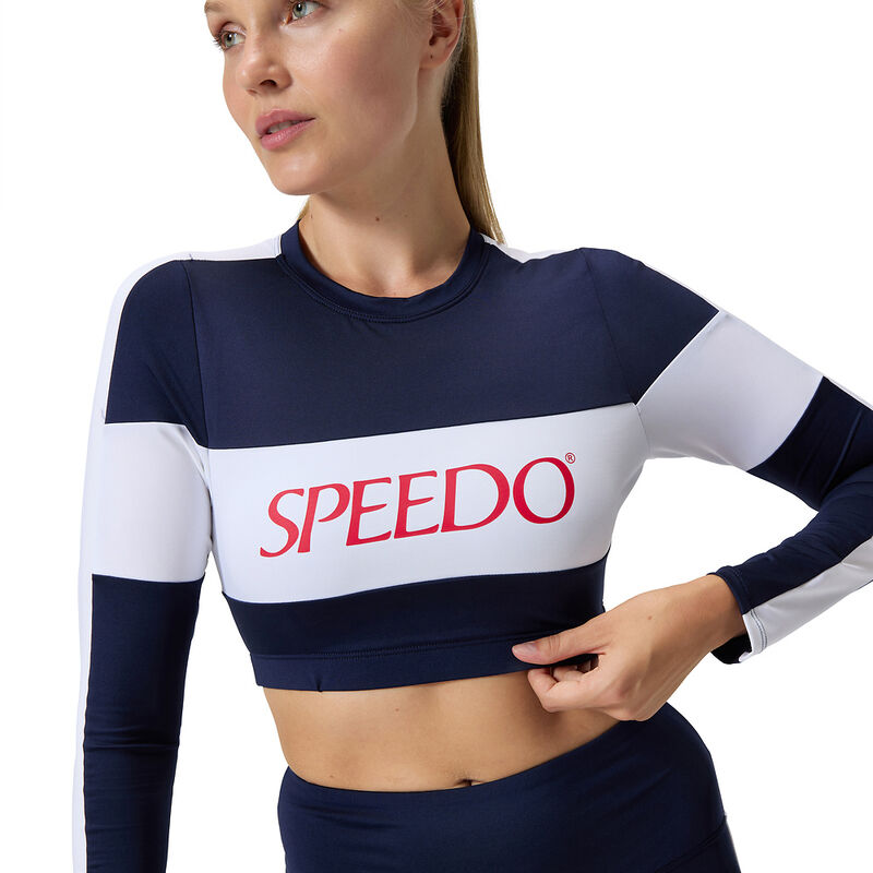 Womens Long Sleeve Crop Rashguard Top Navy, Peacoat, hi-res image number 5