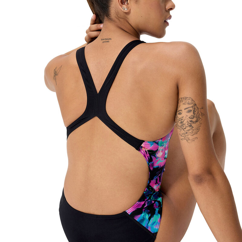 Placement Printed Powerback One Piece, Glitchy Garden/Black, hi-res image number 4