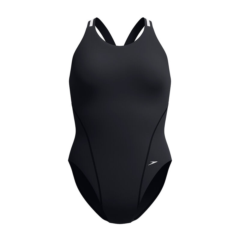 Womens Performance Back One Piece, Black/Silver, hi-res image number 7