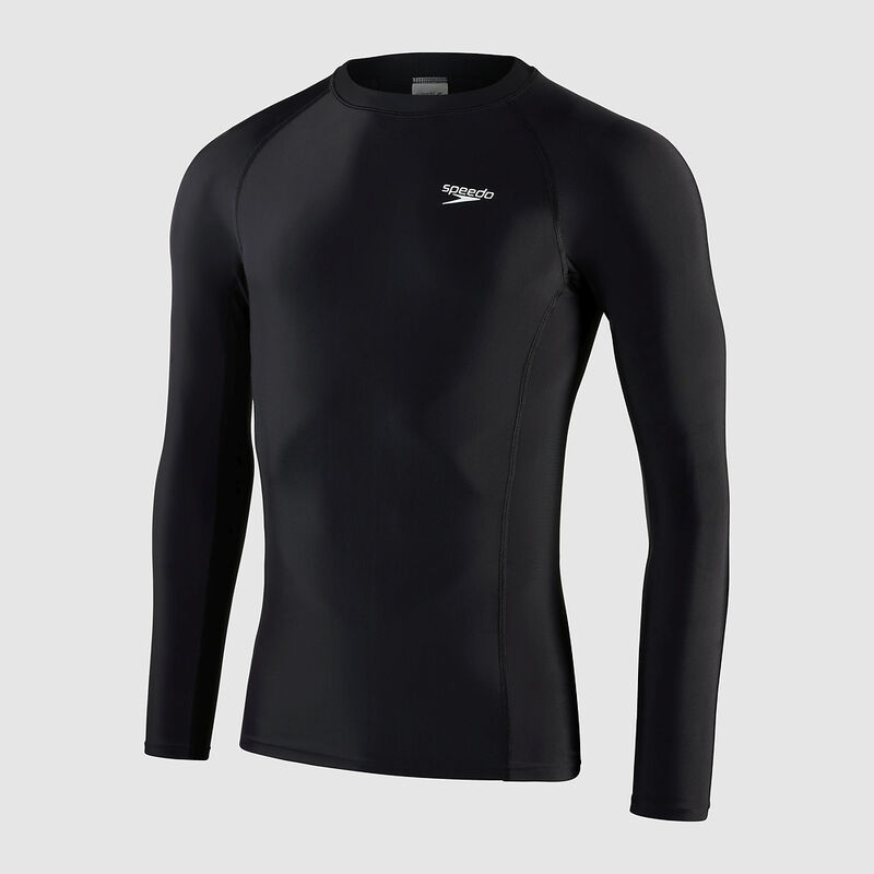 Mens Long Sleeve Rash Top, Black/White, hi-res image number 5
