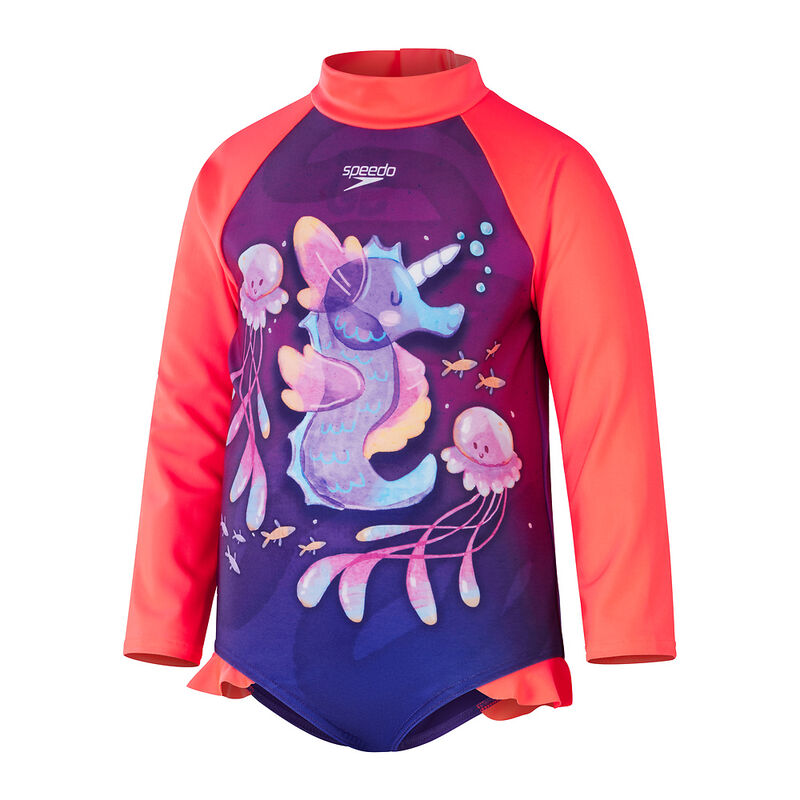 Toddler Girls Digital Long Sleeve Frill Swimsuit, Desire/Kiki Pink/Calibe, hi-res image number 1