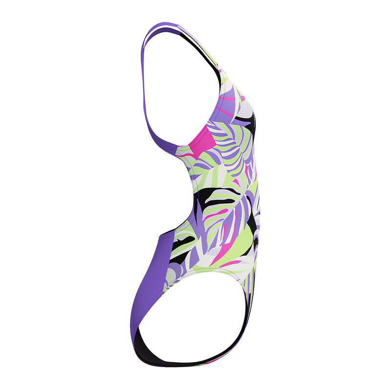 Junior Girls Printed Powerback One Piece, Fronds- Indigo Glow, hi-res image number 3