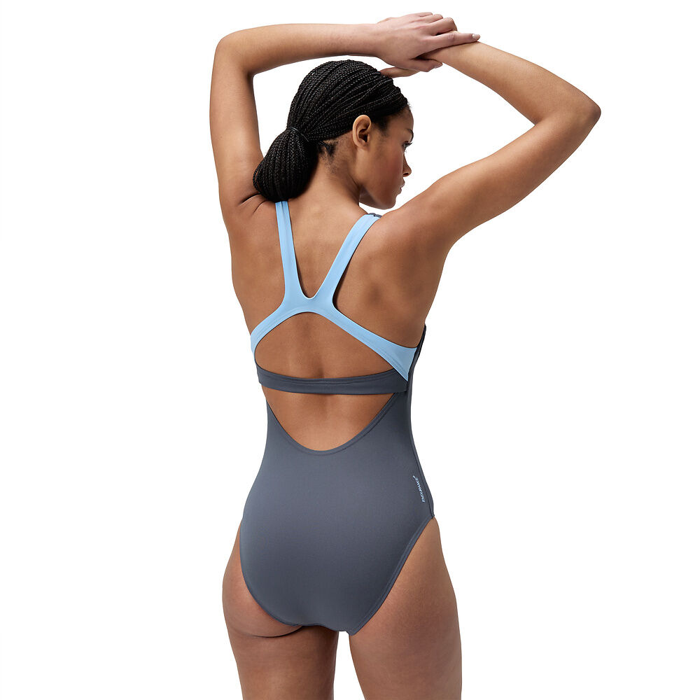 Womens Flex Band Swimsuit With Built In Swim Bra One Piece Grey