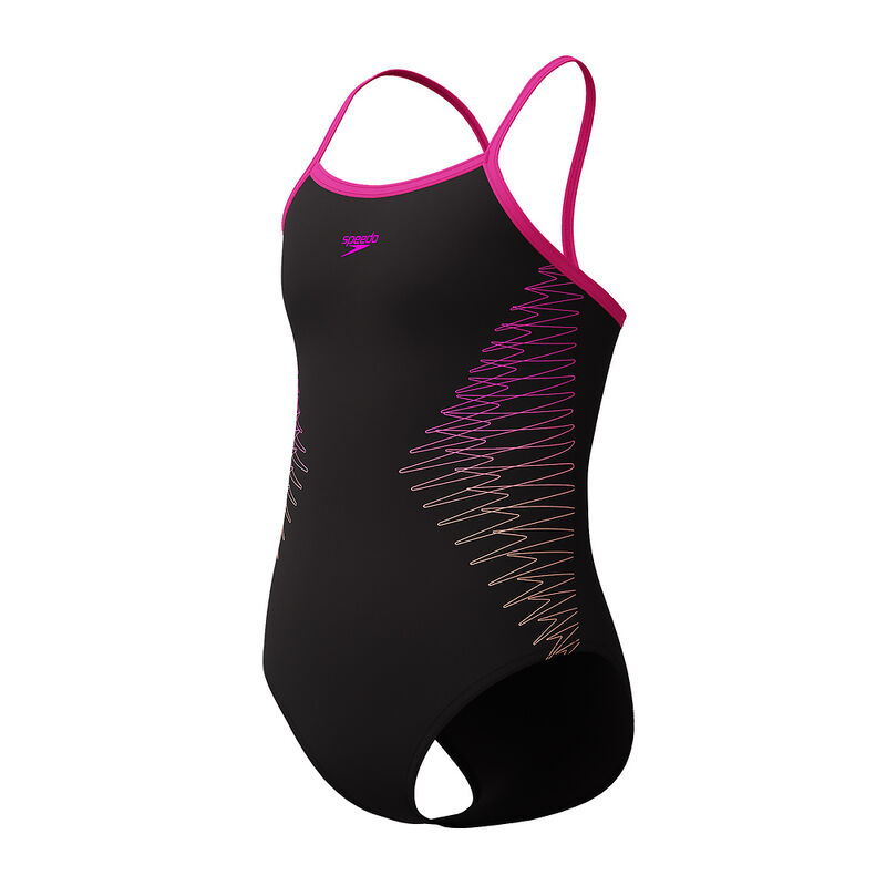 Junior Girls Plastisol Placement Thinstrap Muscleback One Piece, Flare Pink, hi-res image number 4