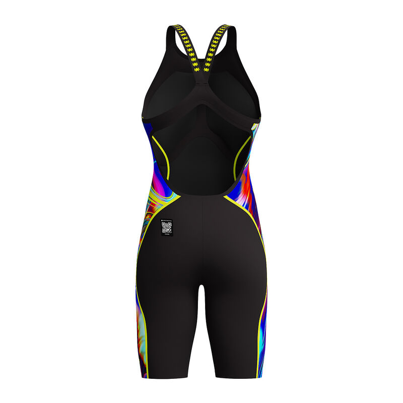 Womens Fastskin LZR Pure Intent 2.0 Openback Kneeskin, Black/Molten Blur/Hyper Yellow, hi-res image number 9