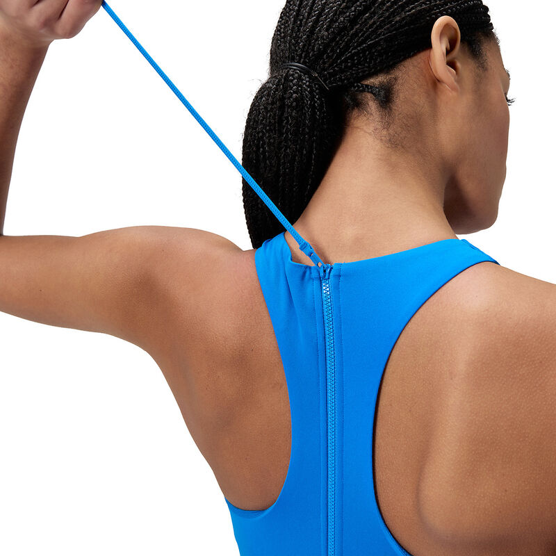 Womens Racer Zip Swimsuit With Built In Swim Bra One Piece, Lagoon Blue, hi-res image number 5