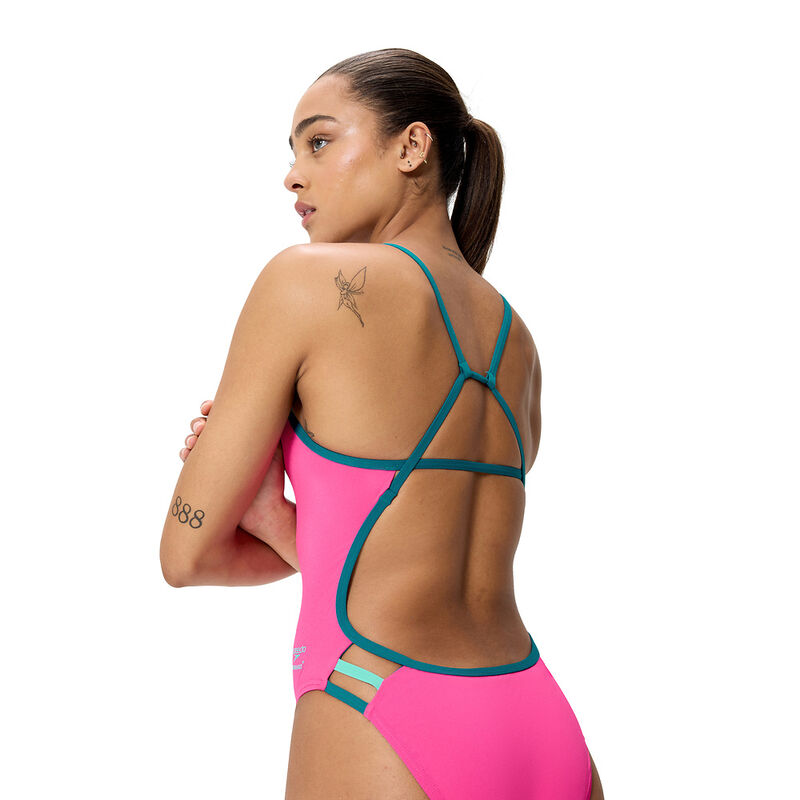 Solid Tri Back One Piece, Punchy Pink, hi-res image number 4