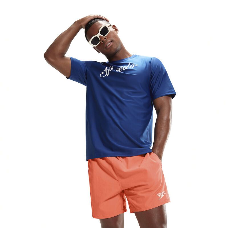 Mens Printed Short Sleeve Swim Tee, Ammonite/White, hi-res image number 5