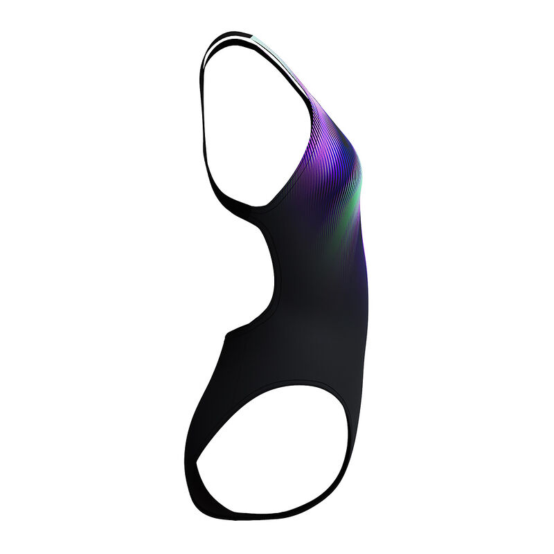 Womens Placement Printed Powerback One Piece, Blurry Glass- Black, hi-res image number 8