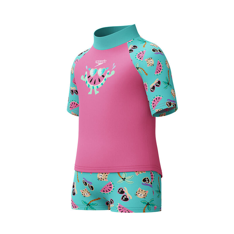 Toddler Girl Digital Short Sleeve Rash Top Set, Neon Bubblegum, hi-res image number 4
