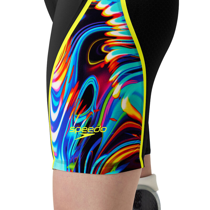 Womens Fastskin LZR Pure Intent 2.0 Openback Kneeskin, Black/Molten Blur/Hyper Yellow, hi-res image number 6