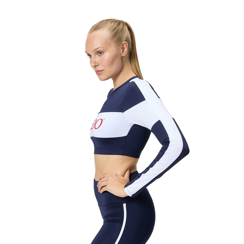 Womens Long Sleeve Crop Rashguard Top Navy, Peacoat, hi-res image number 3