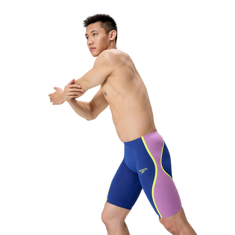 Mens LZR Intent 2.0 High/Waist Jammer, Noble Navy/Neon Jelly/Hyper Yellow, hi-res image number 3