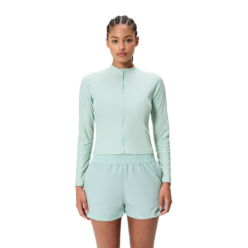 Womens Long Sleeve Solid Zip Rash Guard