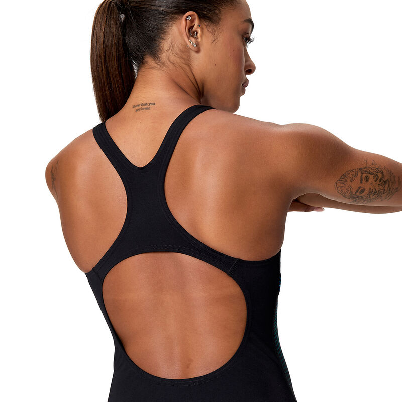 Womens Printed Medalist One Piece, Black/Cobalt, hi-res image number 5