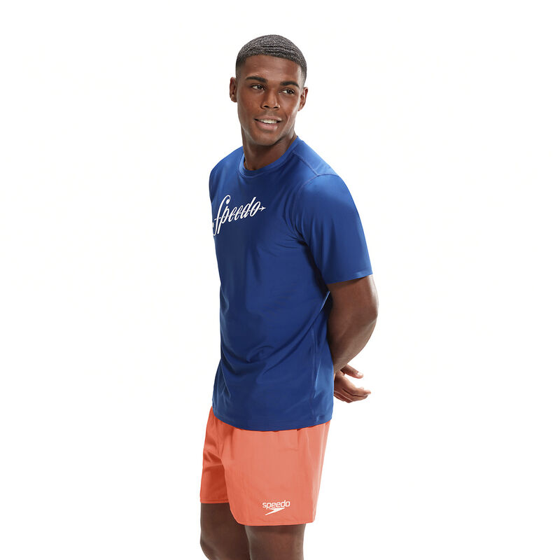 Mens Printed Short Sleeve Swim Tee, Ammonite/White, hi-res image number 3