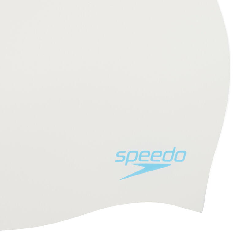 Junior Plain Moulded Silicone Cap, White/Aqua Splash, hi-res image number 3