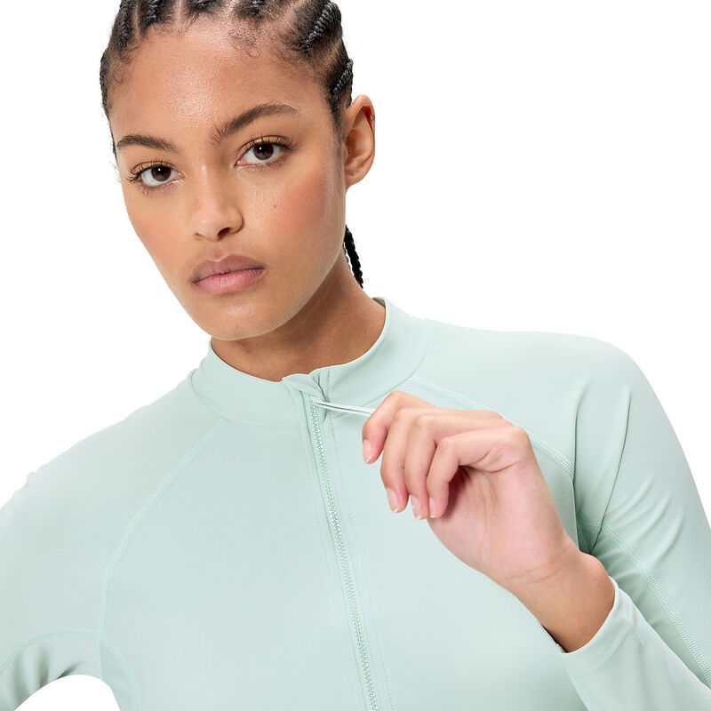 Womens Long Sleeve Solid Zip Rash Guard, Light Green, hi-res image number 5