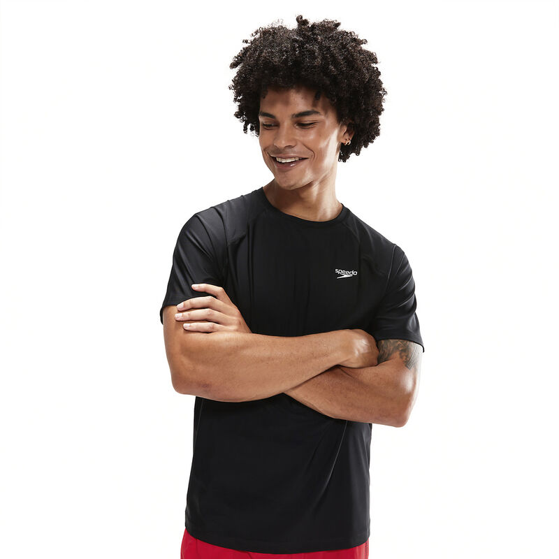 Mens Essential Short Sleeve Swim Tee, Black, hi-res image number 5