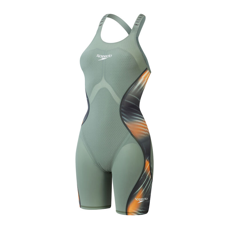 Womens Fastskin LZR Pure Intent 2.0 Openback Kneeskin, Country Green/Nectarine/Iridescent, hi-res image number 7