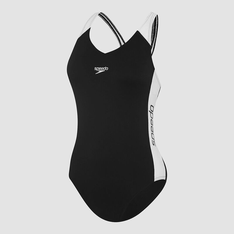 Womens Splice One Piece, Black/White, hi-res image number 3