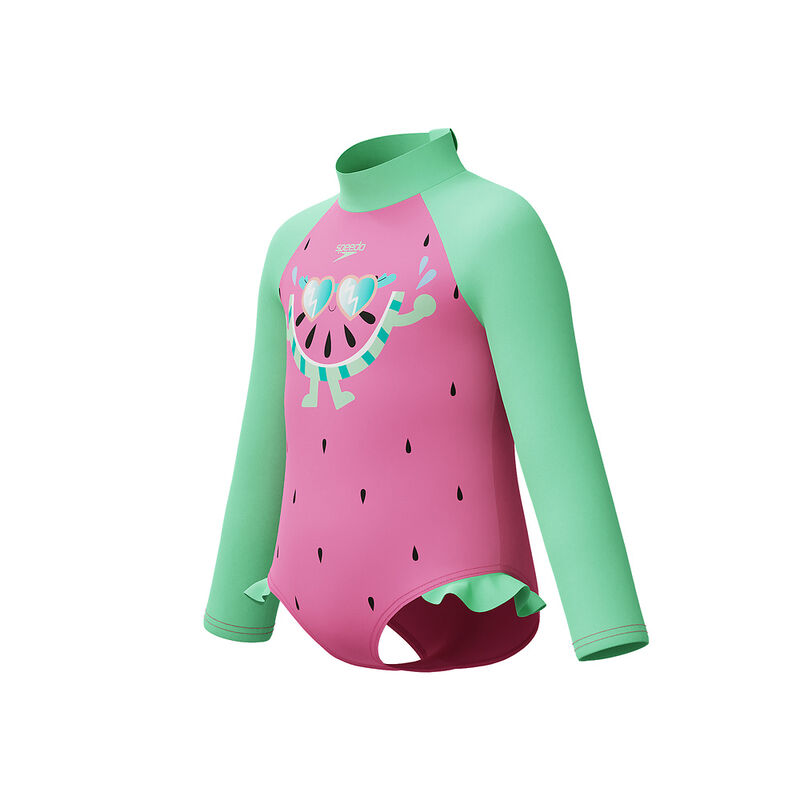 Toddler Girl Digital Long Sleeve Frill Swimsuit, Neon Bubblegum, hi-res image number 4