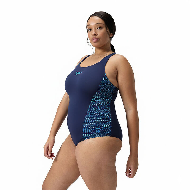 Womens Placement Medalist One Piece (Plus Size), Peacoat/Angelic Blue, hi-res image number 3