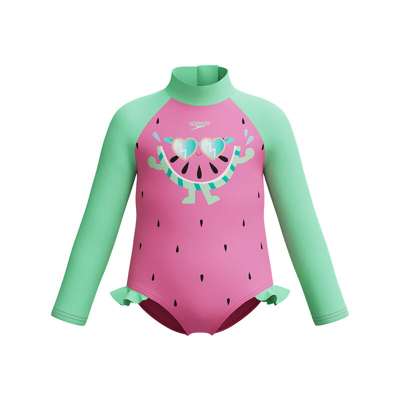 Toddler Girl Digital Long Sleeve Frill Swimsuit