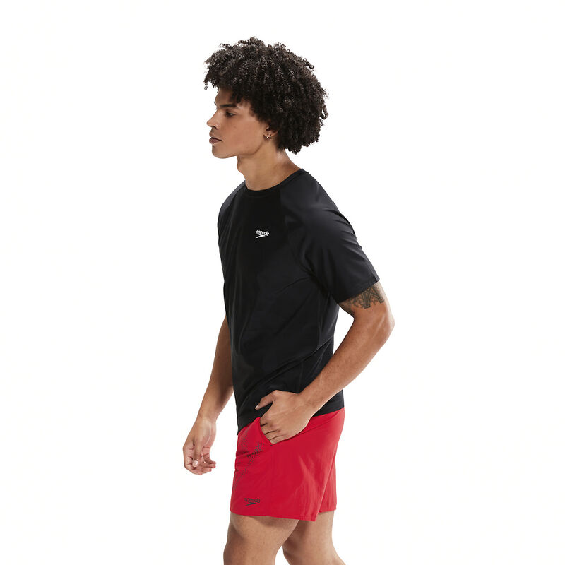 Mens Essential Short Sleeve Swim Tee, Black, hi-res image number 3