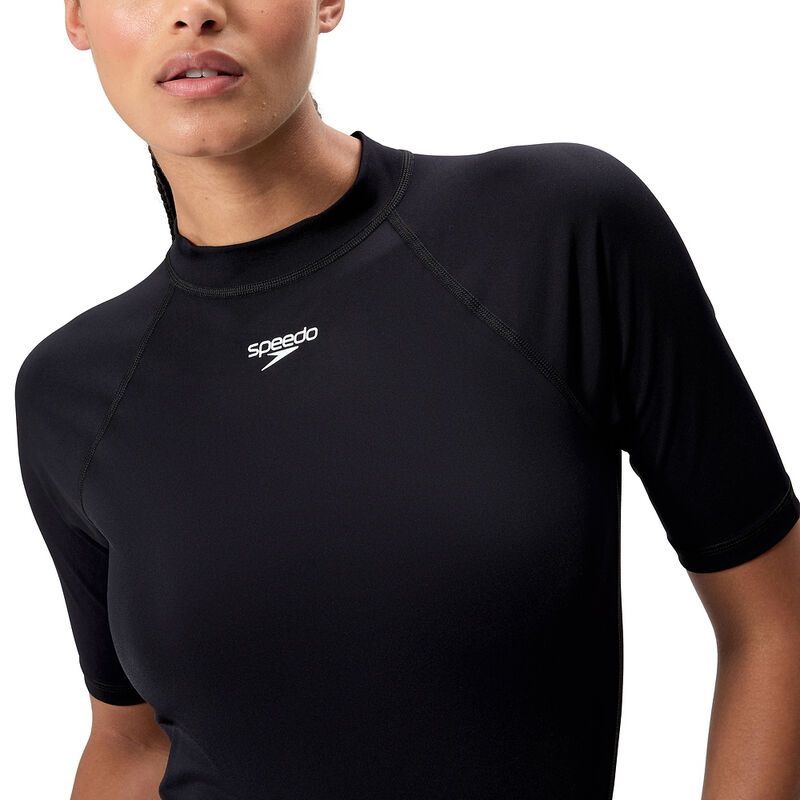 Womens Clasic Logo Short Sleeve Rash Top, Anthracite, hi-res image number 4