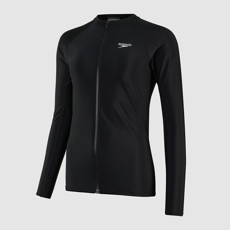 Womens Zip Long Sleeve Top, Black/White, hi-res image number 5