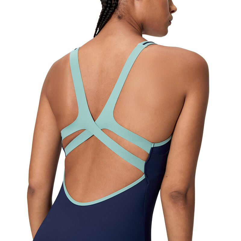 Womens Sculpture Boom Back One Piece, Peacoat/Moss Agate, hi-res image number 4