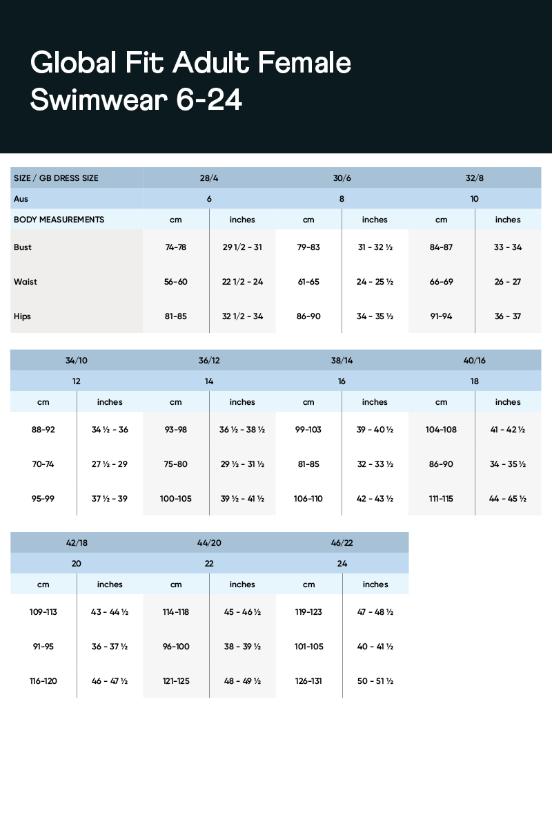 Women's Global fit size guide
