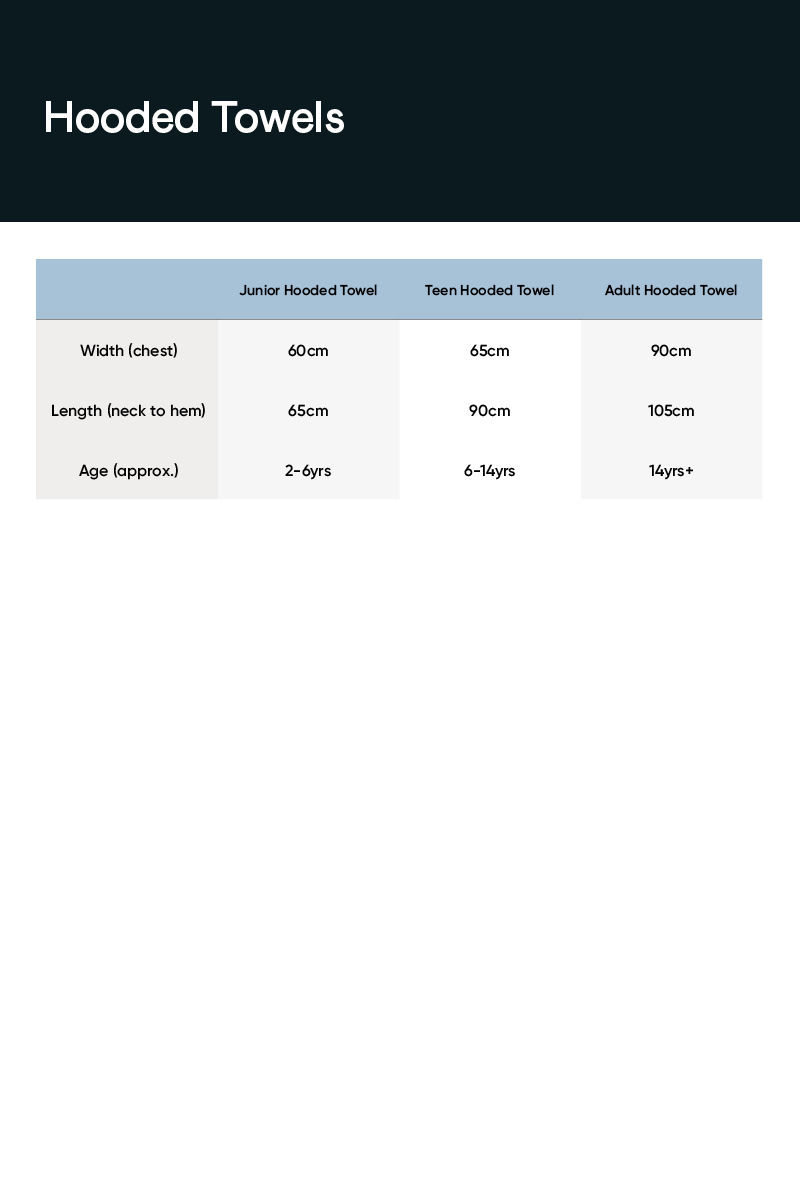 size chart Hooded Towels