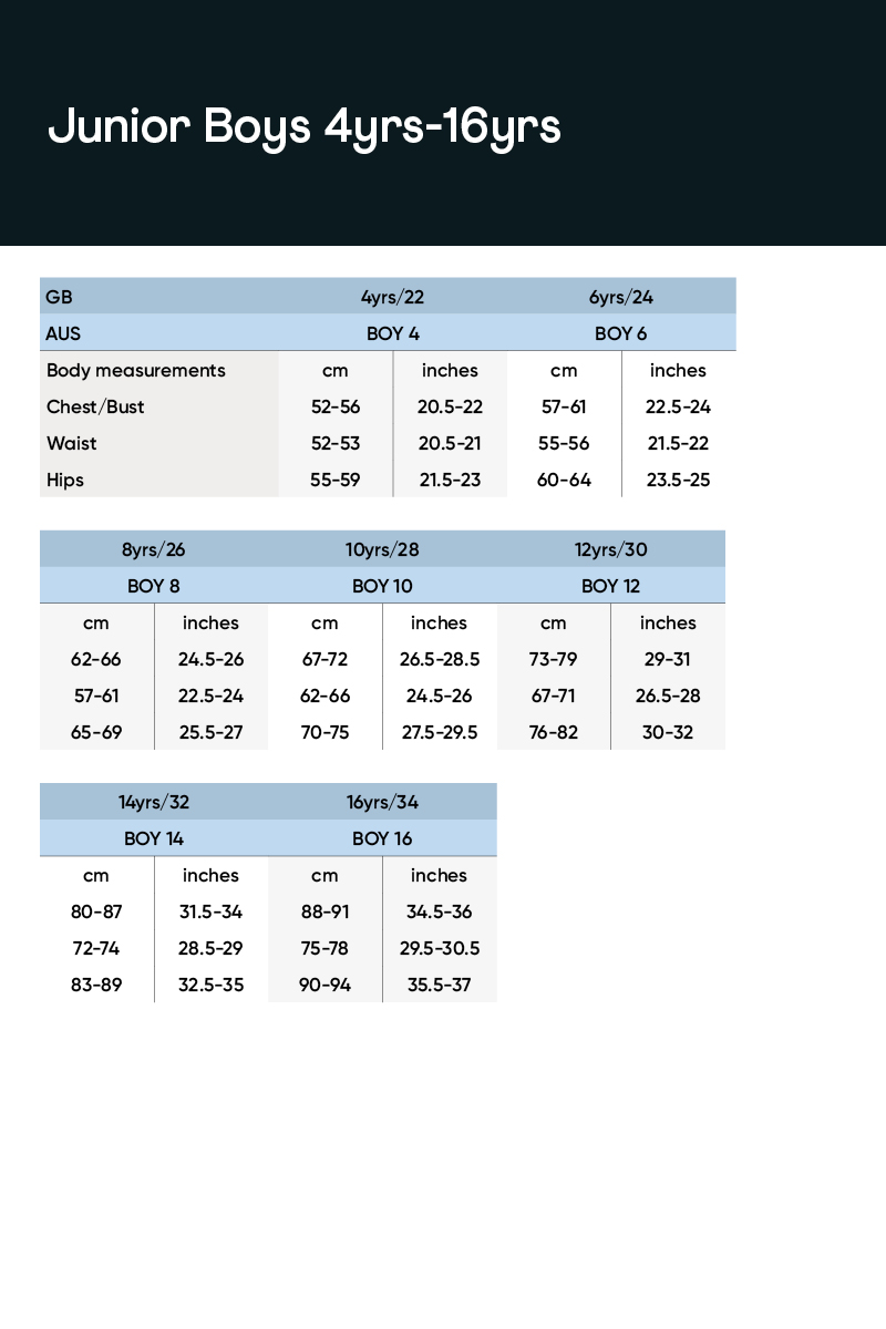Boys Size Guide