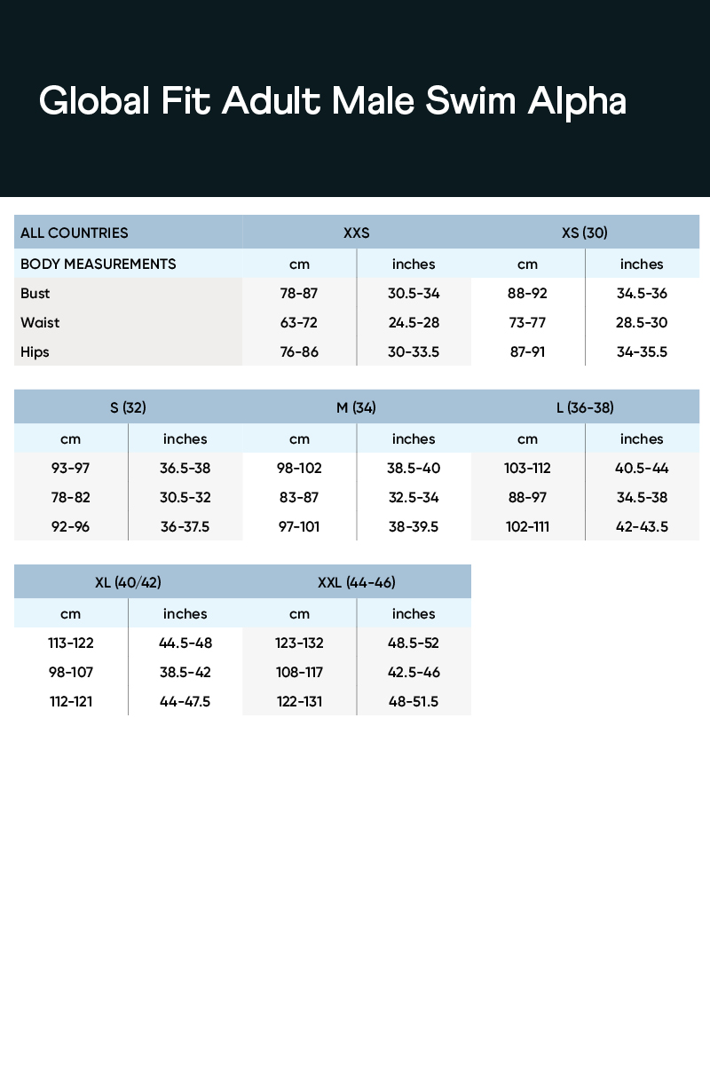 Men's Global Fit Alpha Size Guide